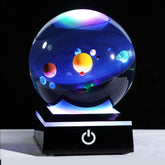 Close-Up of 3D Solar System in Crystal Ball Displayed on a Table
